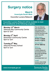Councillor Ciano Rebecchi Surgeries Jan - May 2018